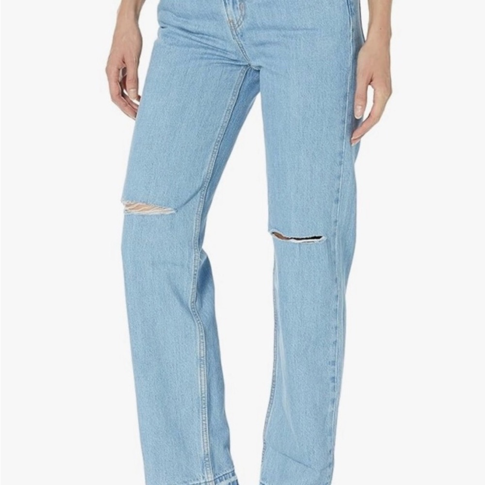 Blue Straight Leg Distressed Jeans